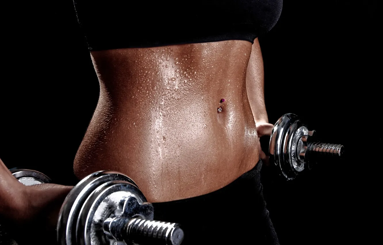 Фото обои metal, gym, pircing, dumbbells, perspiration