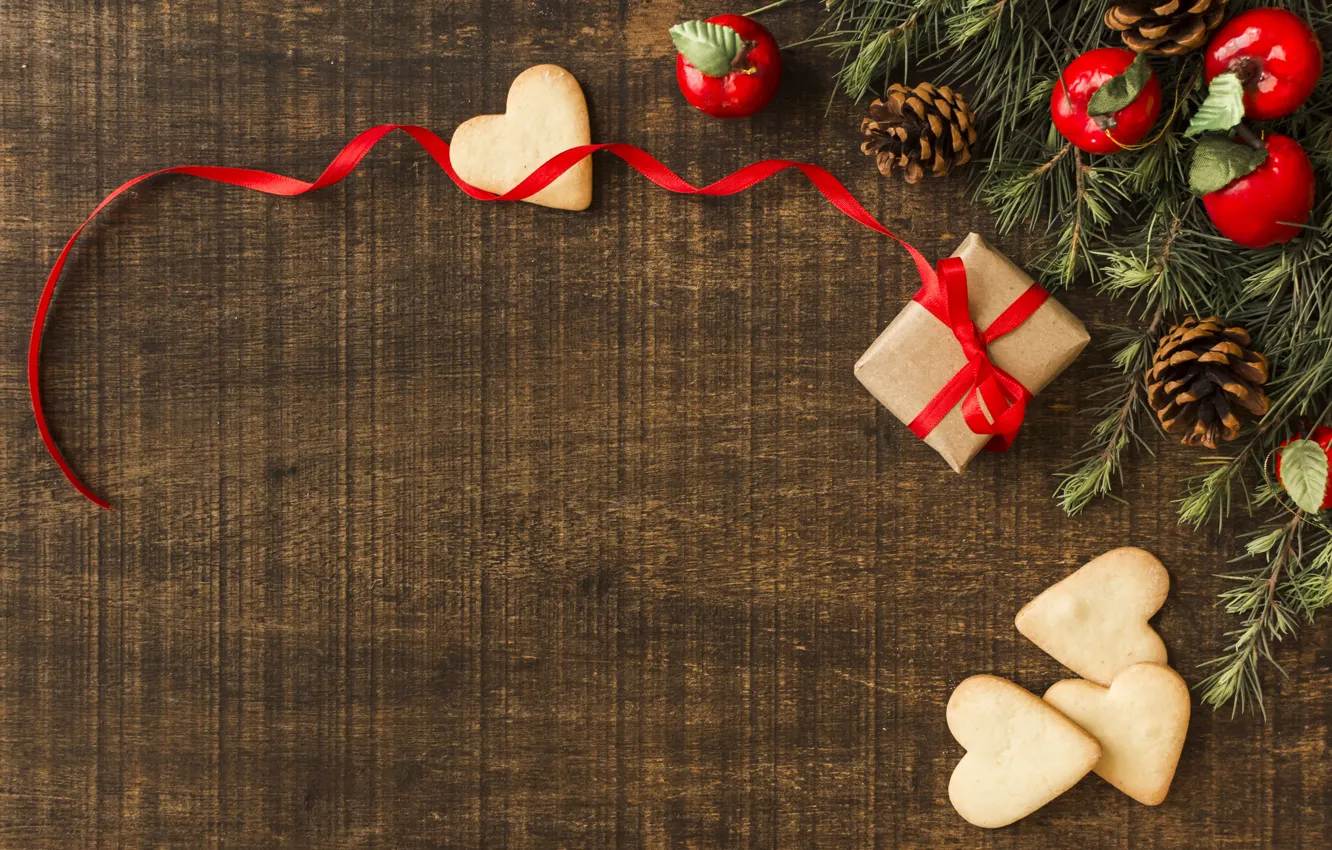 Фото обои украшения, Новый Год, печенье, Рождество, подарки, Christmas, wood, New Year