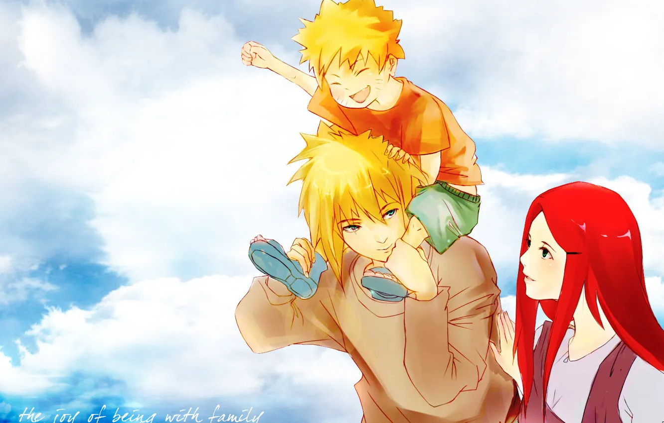 Фото обои небо, любовь, семья, арт, Аниме, Наруто, Naruto, улыбки