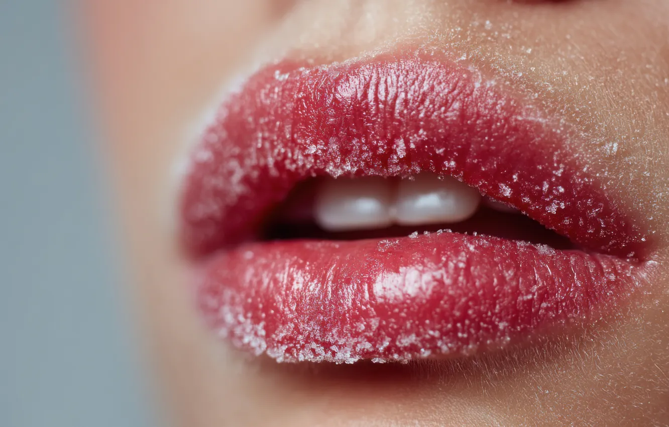 Фото обои девушка, макро, лицо, зубы, губы, сахар, розовые, ИИ-арт