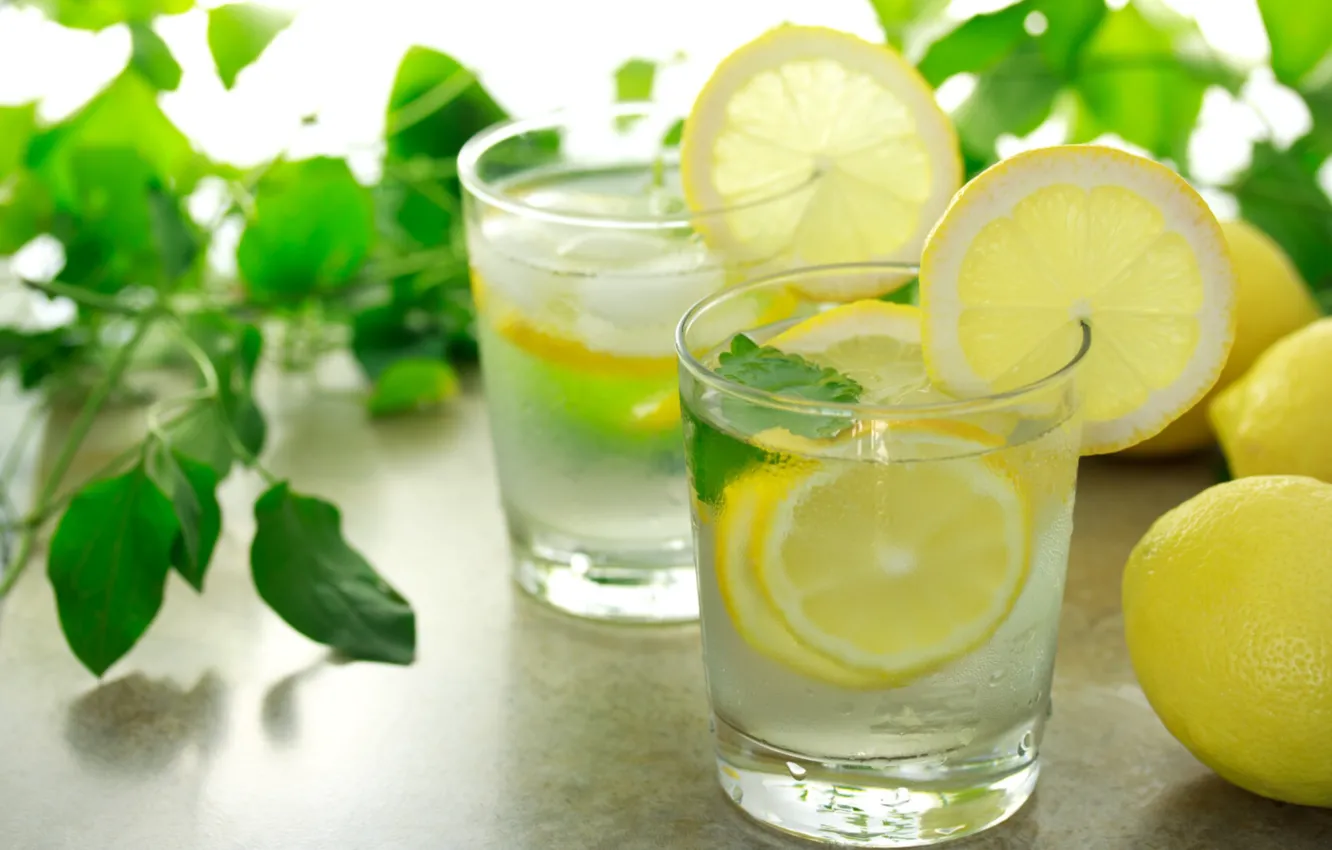 Фото обои лимон, стаканы, лимонад