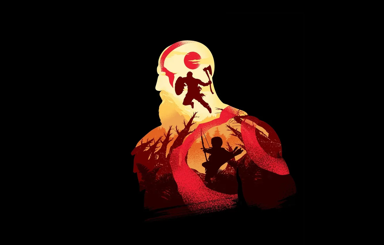 Фото обои игра, минимализм, game, minimalism, Kratos, God of War, Кратос, тёмный фон