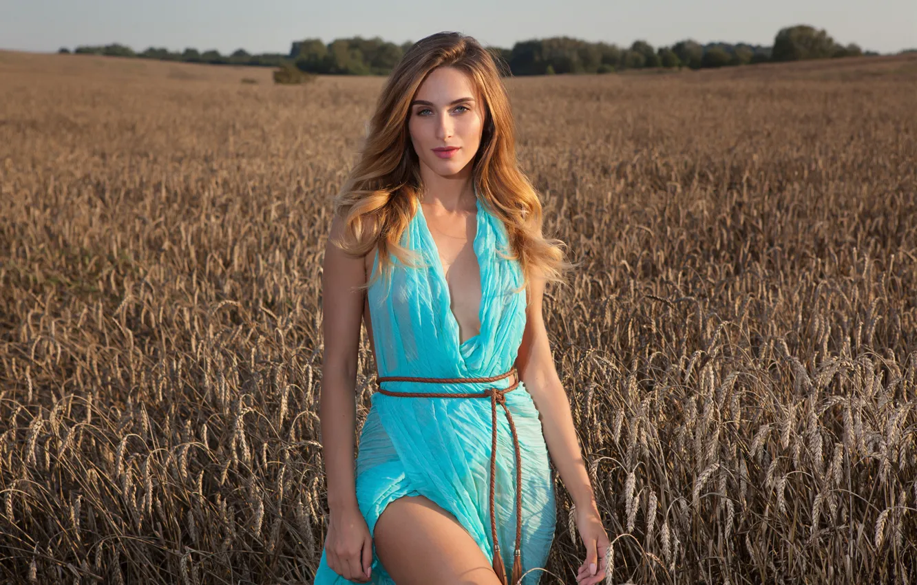 Фото обои пшеница, поле, платье, Rena