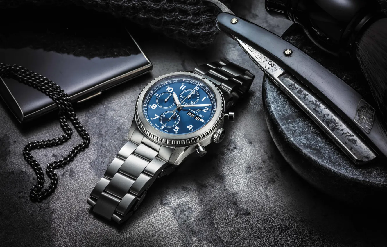 Фото обои Breitling, Swiss Luxury Watches, швейцарские наручные часы класса люкс, analog watch, Брайтлинг, Navitimer 8 Chronograph, …