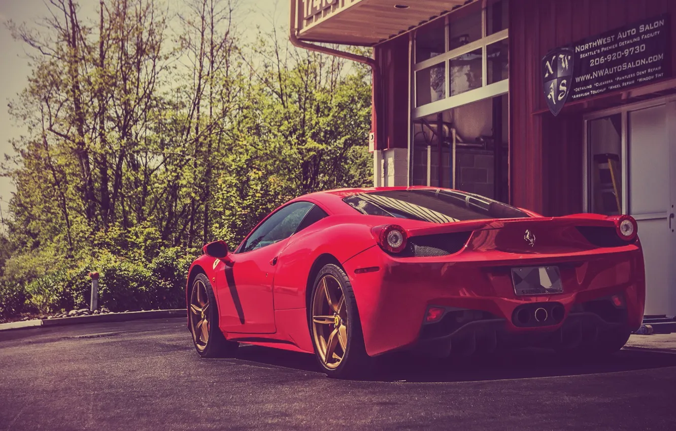 Фото обои Красная, Феррари, Зад, Италия, Ferrari, Red, 458, Суперкар