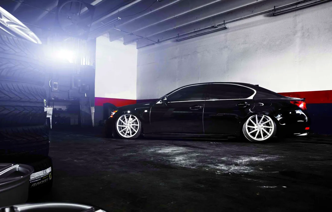 Фото обои Lexus, wheels, side, black, vossen, GS 350