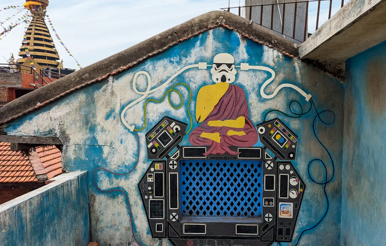 Фото обои Звёздные Войны, графити, Будда, Непал, Nepal, Kathmandu, Катманду, Pixel 7 pro пример фото