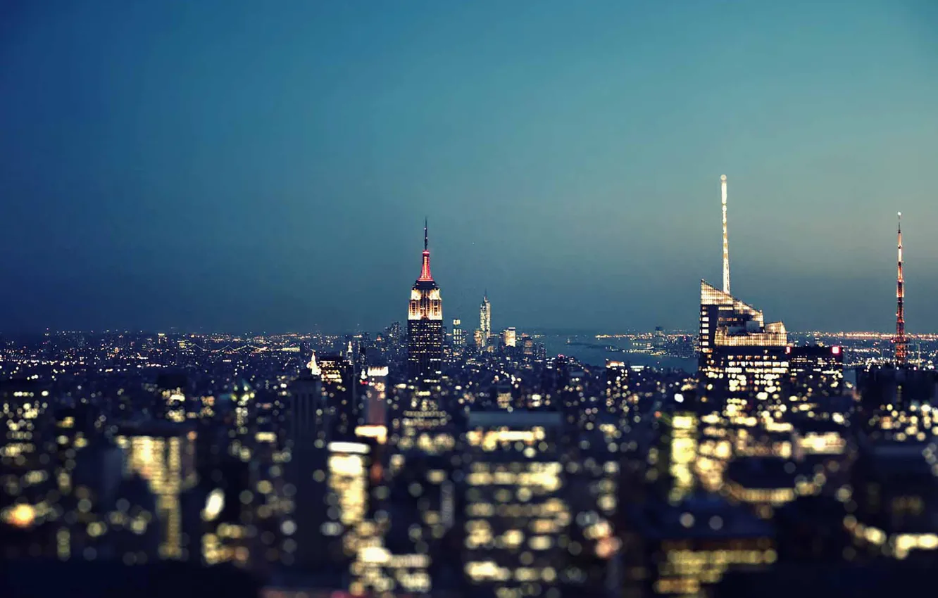 Фото обои lights, United States, night, New York, Manhattan, skyscrapers, blue hour, cityscape