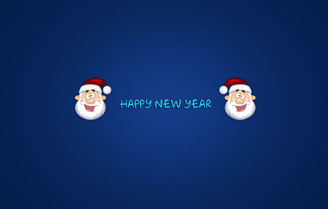 Фото обои надпись, новый год, головы, санта клаус, дед мороз, синий фон, happy new year