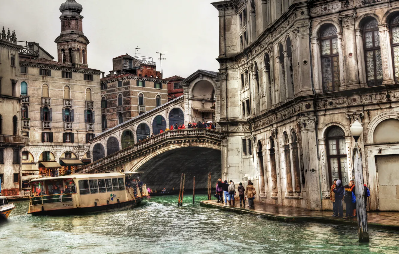 Фото обои HDR, Мост, Канал, Италия, Венеция, Здания, Italy, Bridge