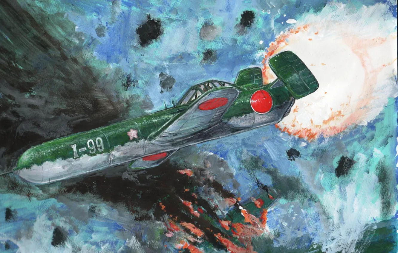 Фото обои небо, война, рисунок, ракета, Арт, Ohka, Yokosuka, самолёт-снаряд