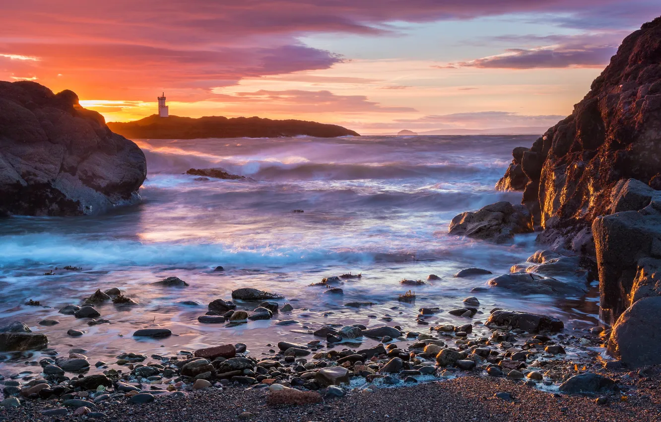 Фото обои Sunrise, Sea, Elie Lighthouse