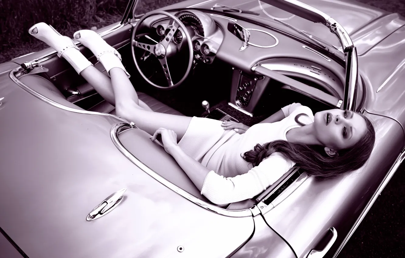 Фото обои машина, девушка, Corvette, retro style