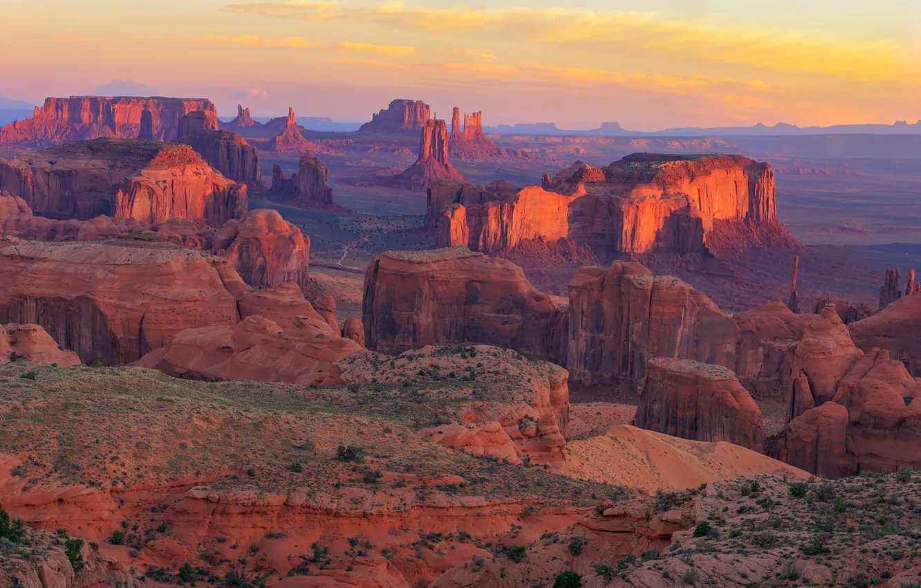 Фото обои закат, камни, скалы, каньон, панорама, Аризона, США, Гранд-Каньон