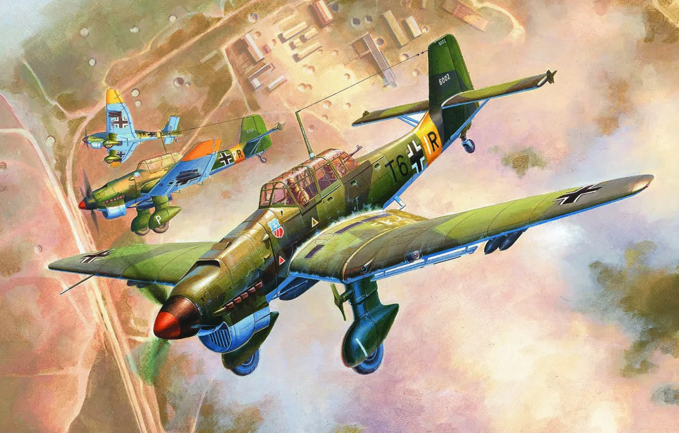 Фото обои пикирующий бомбардировщик, Junkers, Sturzkampfflugzeug, Luftwaffe, Штука, Stuka, Ju 87В-2