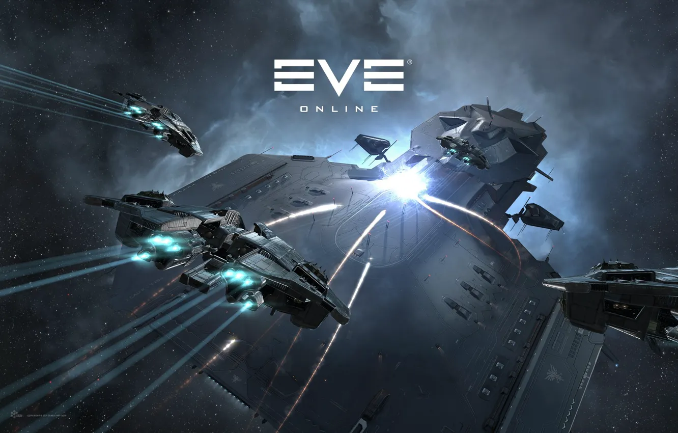 Фото обои туманность, Космос, space, битва, космический корабль, eve online, battle, space ship