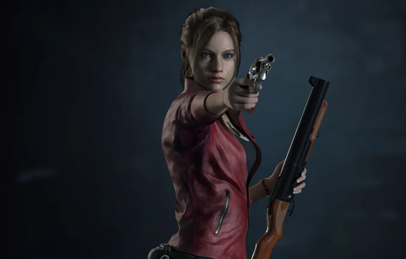 Фото обои девушка, пистолет, фон, Resident Evil 2, Resident Evil 2 (2019)