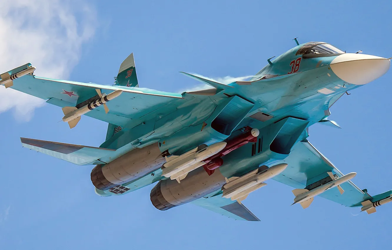 Фото обои Самолёт, фронтовой бомбардировщик, Fullback, Су-34, ОКБ Сухого, ВКС России, российский многофункциональный истребитель-бомбардировщик