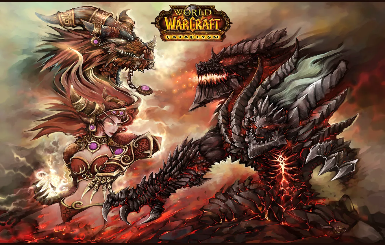 Фото обои Girl, WoW, Warcraft, Dragon, anime, Elf