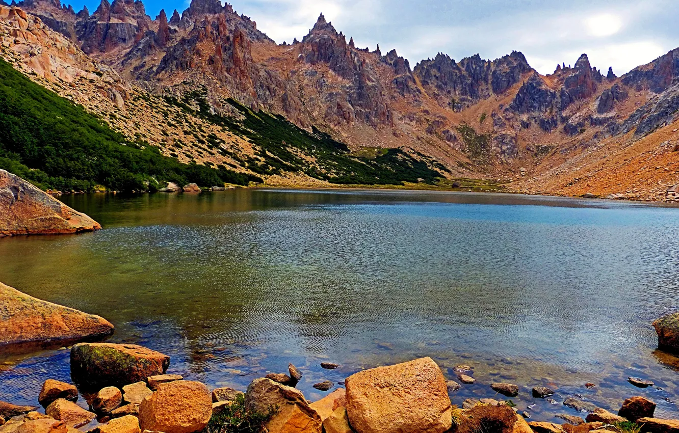 Фото обои горы, озеро, камни, скалы, берег, Аргентина, Patagonia