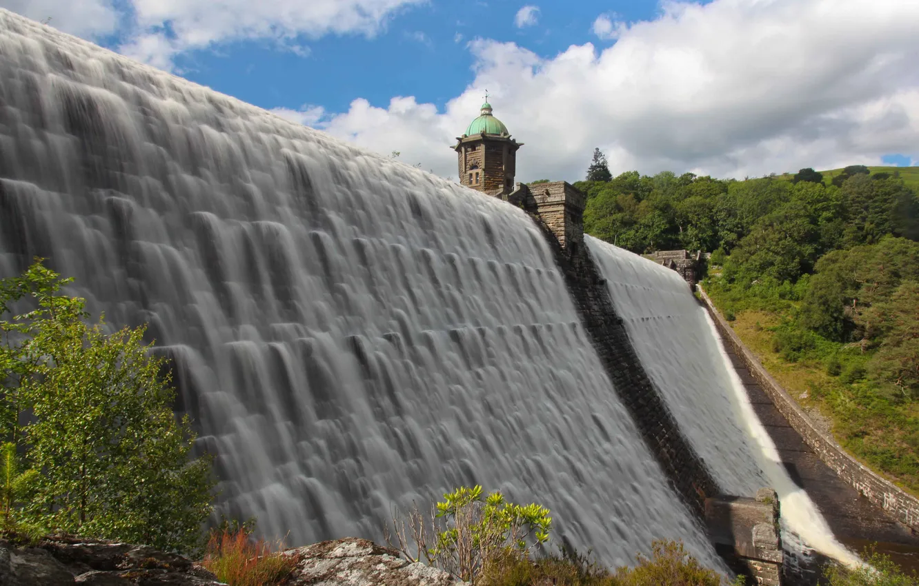 Фото обои Англия, поток, England, Уэльс, Wales, плотина Крэйг Гох, Elan Valley, Craig Goch Dam