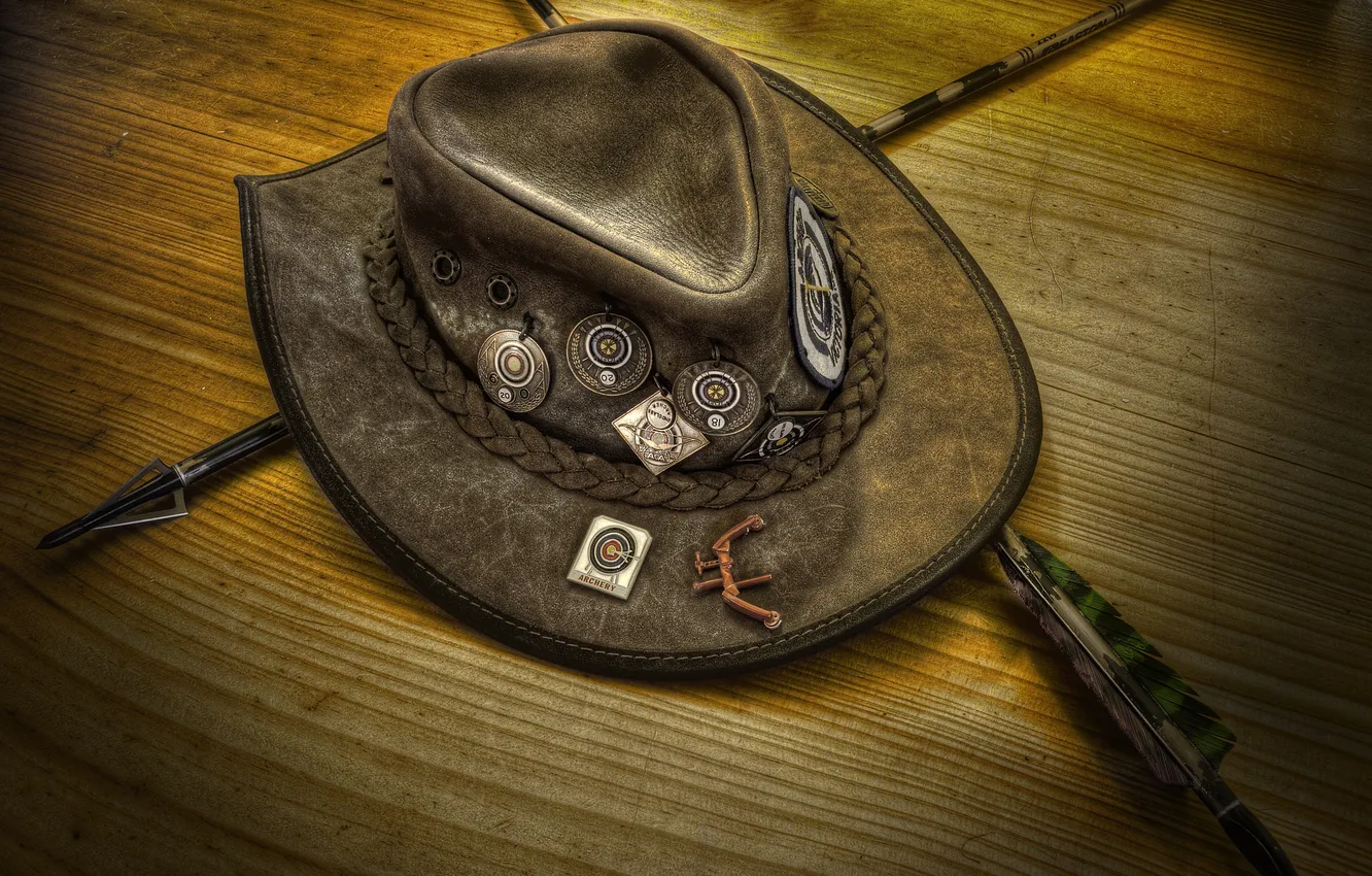 Фото обои стрелы, нашивки, дикий Запад, шляпа лучника, West stetson