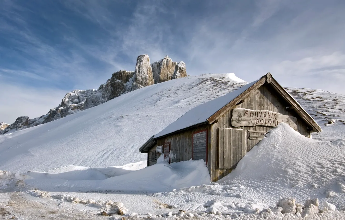 Фото обои снег, горы, дом
