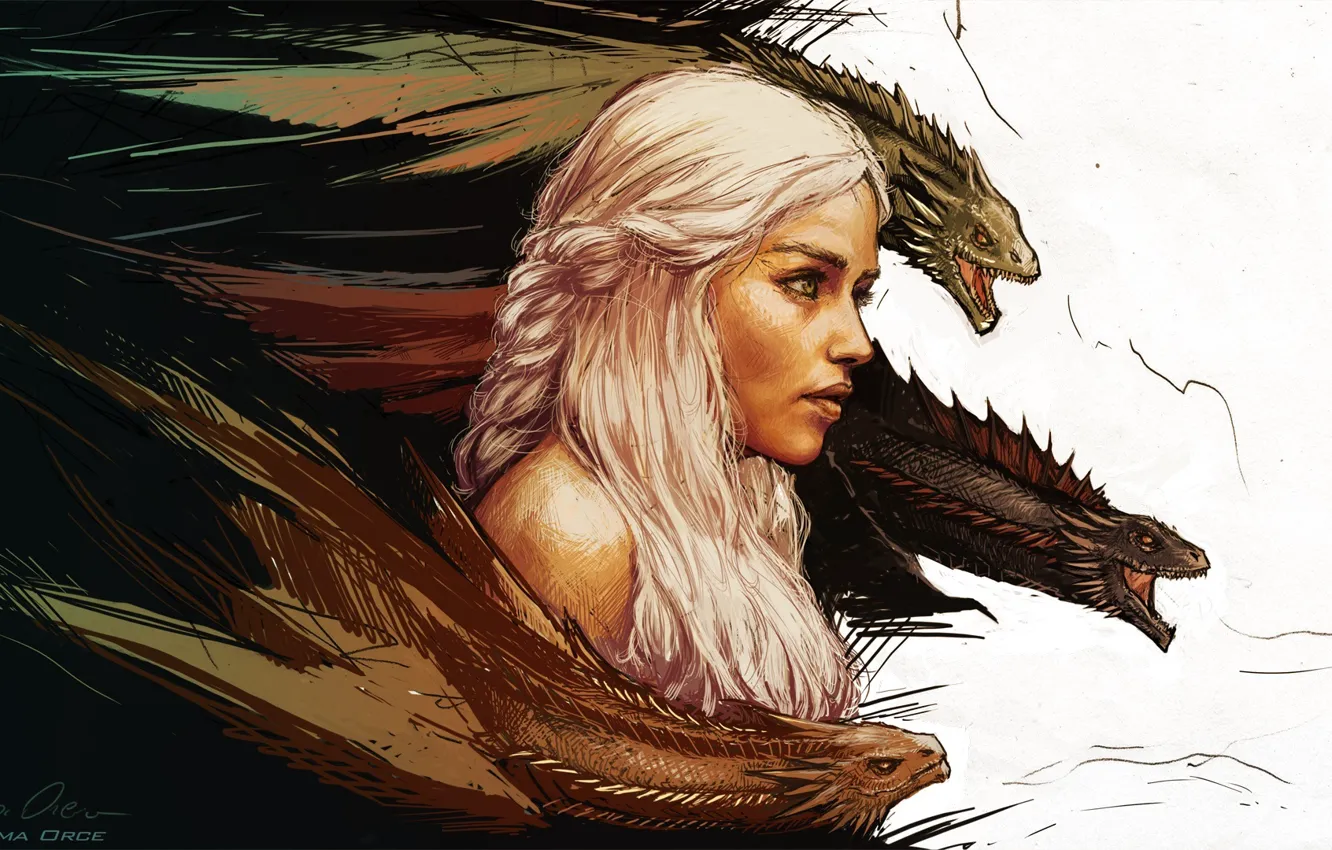 Фото обои арт, Игра престолов, Daenerys Targaryen, Game of thrones, mother of dragons