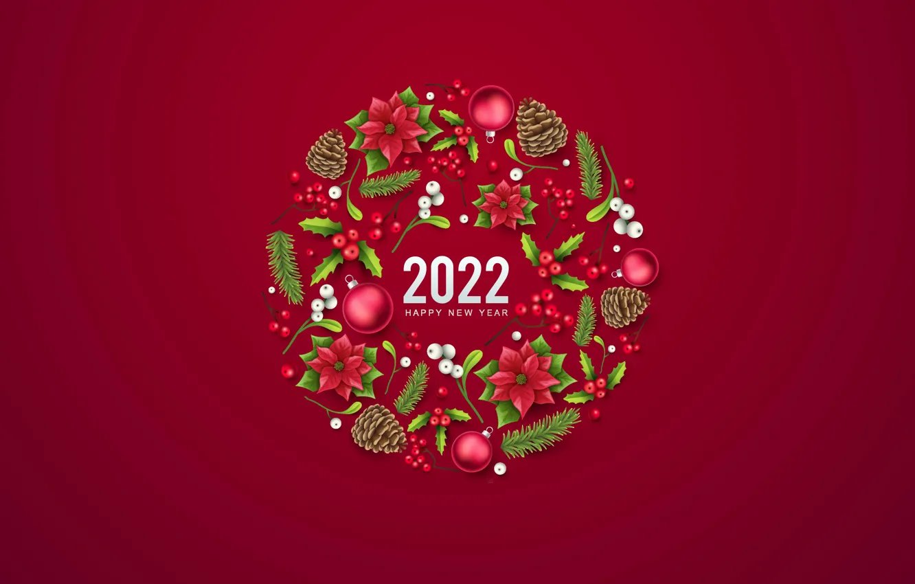 Фото обои шарики, цветы, фон, праздник, цифры, Новый год, new year, шишки