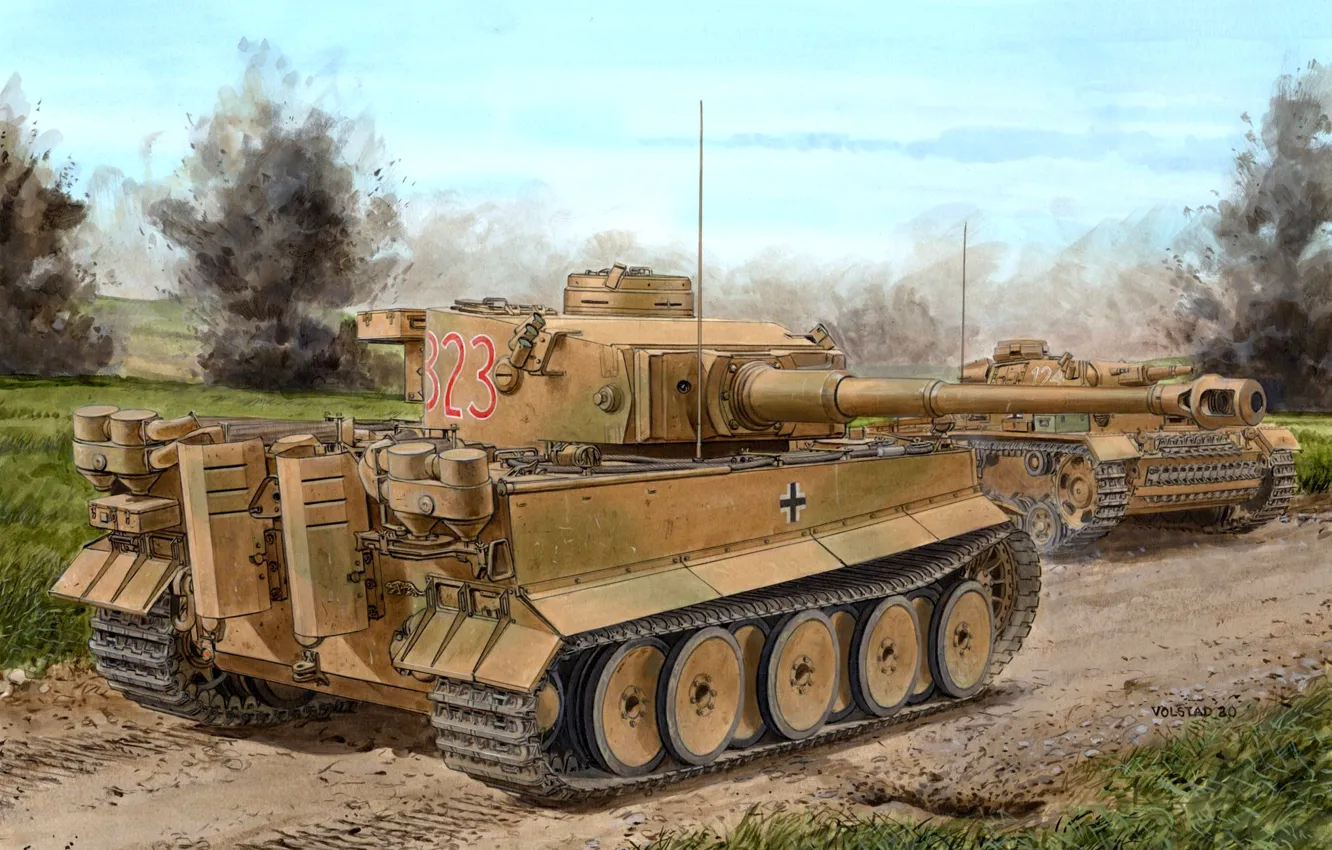 Фото обои Танк, Средний Танк, Тяжёлый Танк, WWII, Wehrmacht, Pz.III, Pz.VI Tiger Ausf. H1, sPzAbt.501