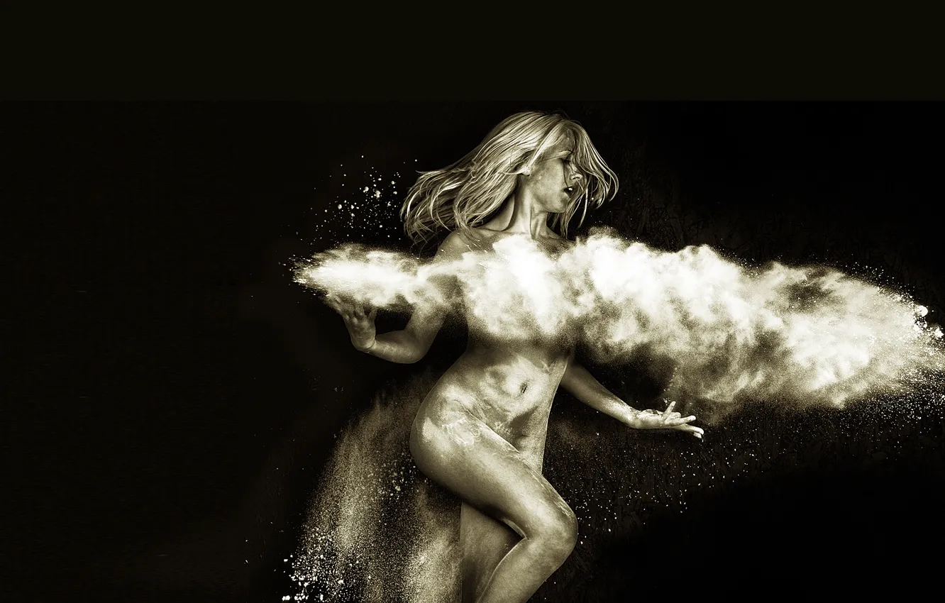 Фото обои Body, Blonde, Picture, Naked, Black and White, Dust