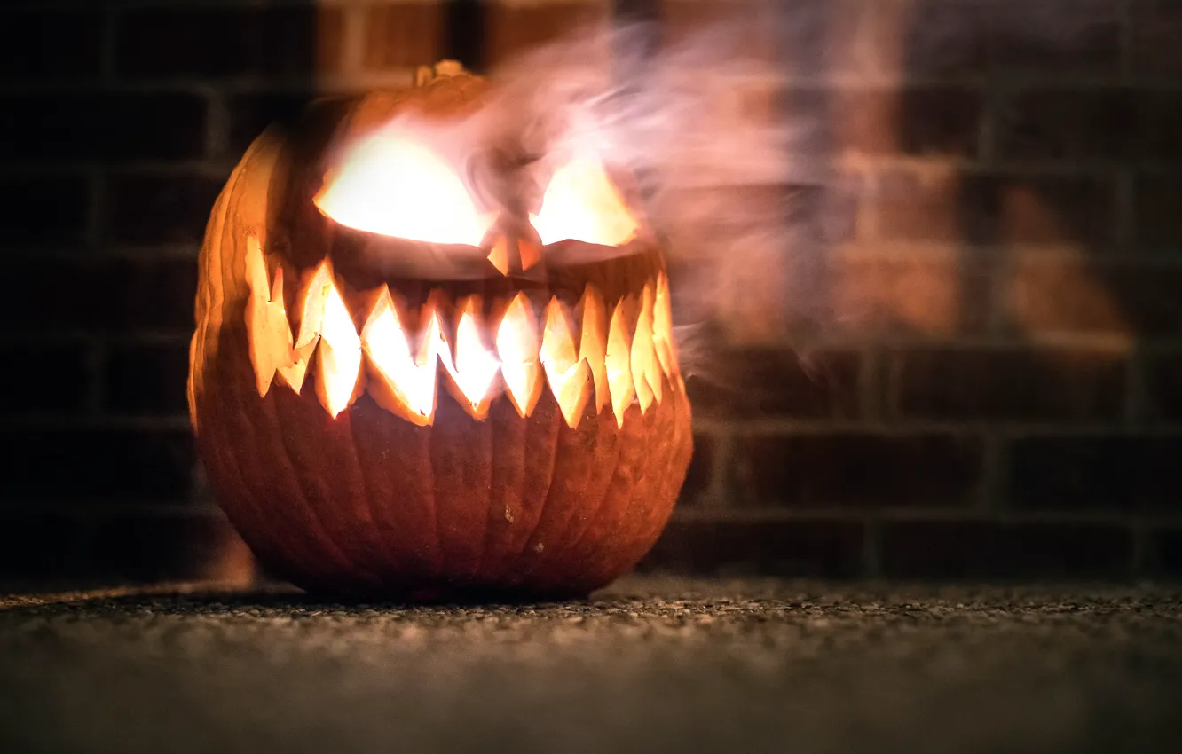 Фото обои огонь, Halloween, тыква, horror, Pumpkin King