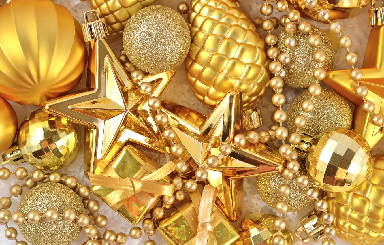 Фото обои украшения, Новый Год, Рождество, gold, Christmas, золотые, decoration, Merry