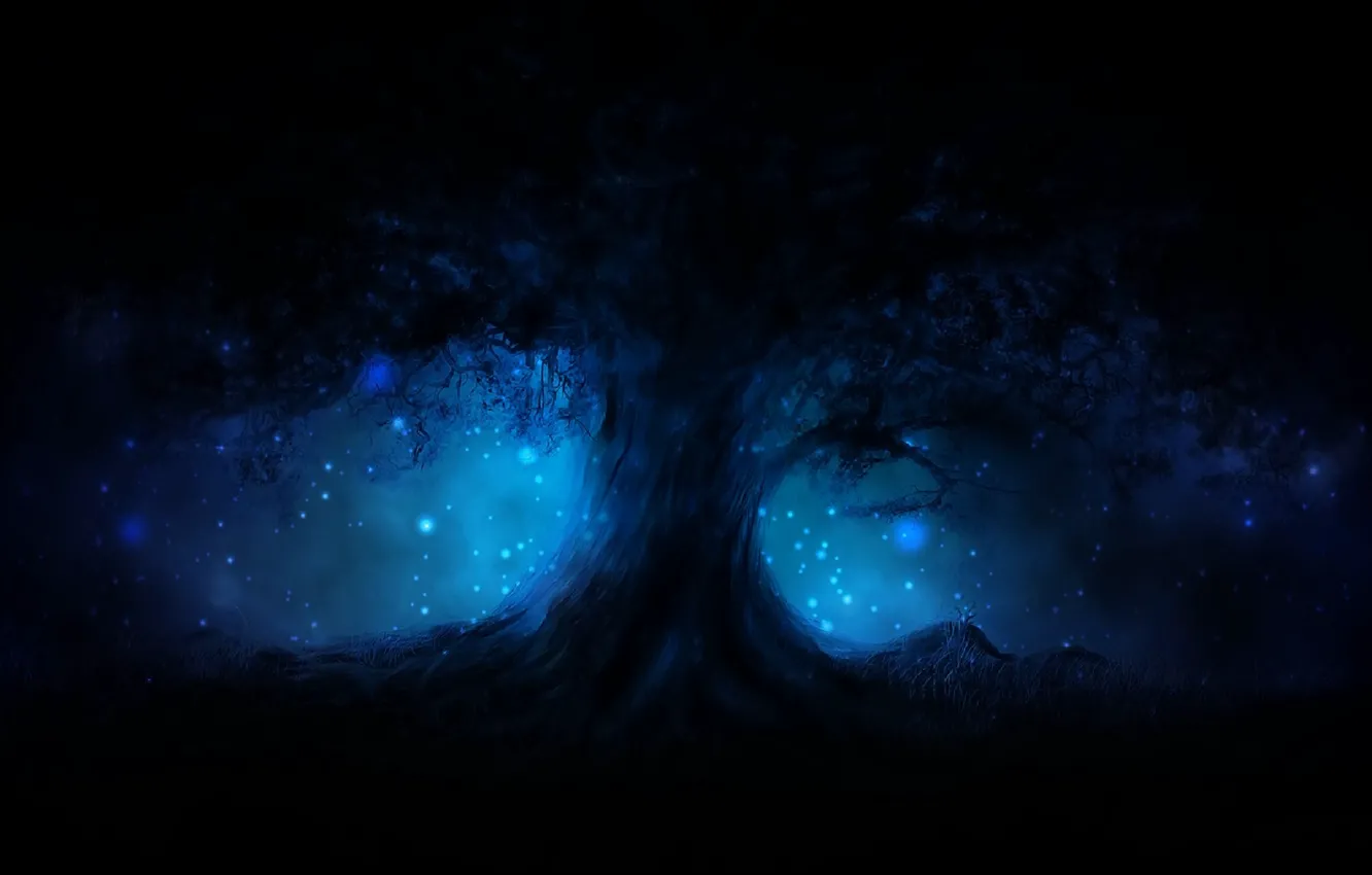 Фото обои энергия, ночь, дерево, волшебство, нежность, свечение, дух, мистика