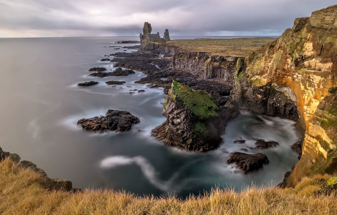 Фото обои море, обрыв, скалы, Исландия