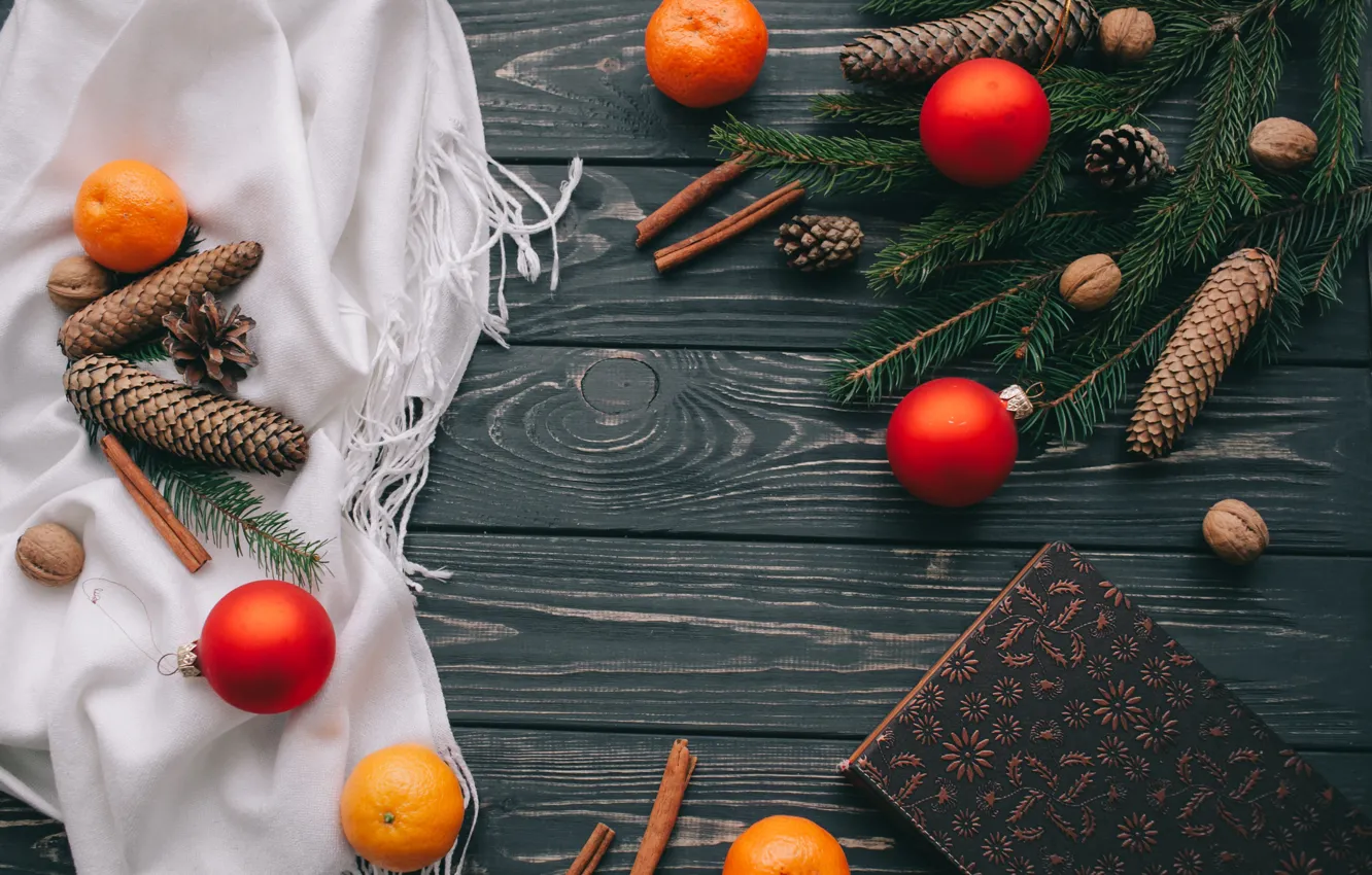 Фото обои украшения, шары, Новый Год, Рождество, Christmas, balls, шишки, wood