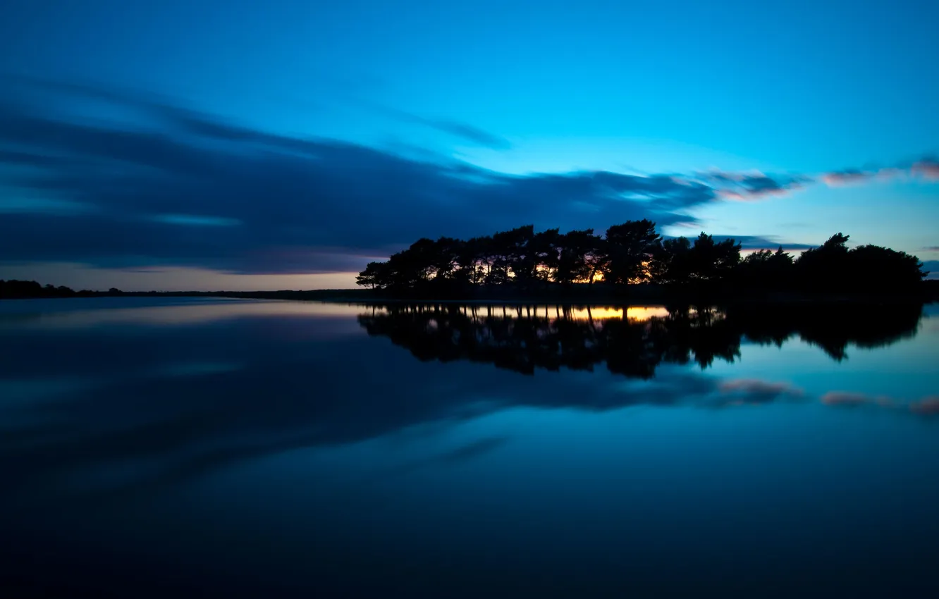 Фото обои вода, острова, деревья, ночь, гладь, пейзажи, вечер