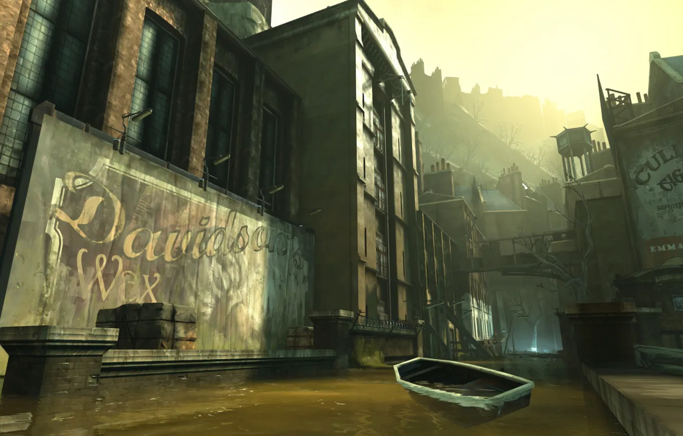 Фото обои city, город, улица, игра, арт, Dishonored, Дануолл, затопленный квартал