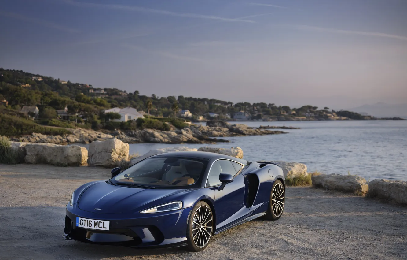 Фото обои закат, побережье, McLaren, вечер, суперкар, 2019, McLaren GT