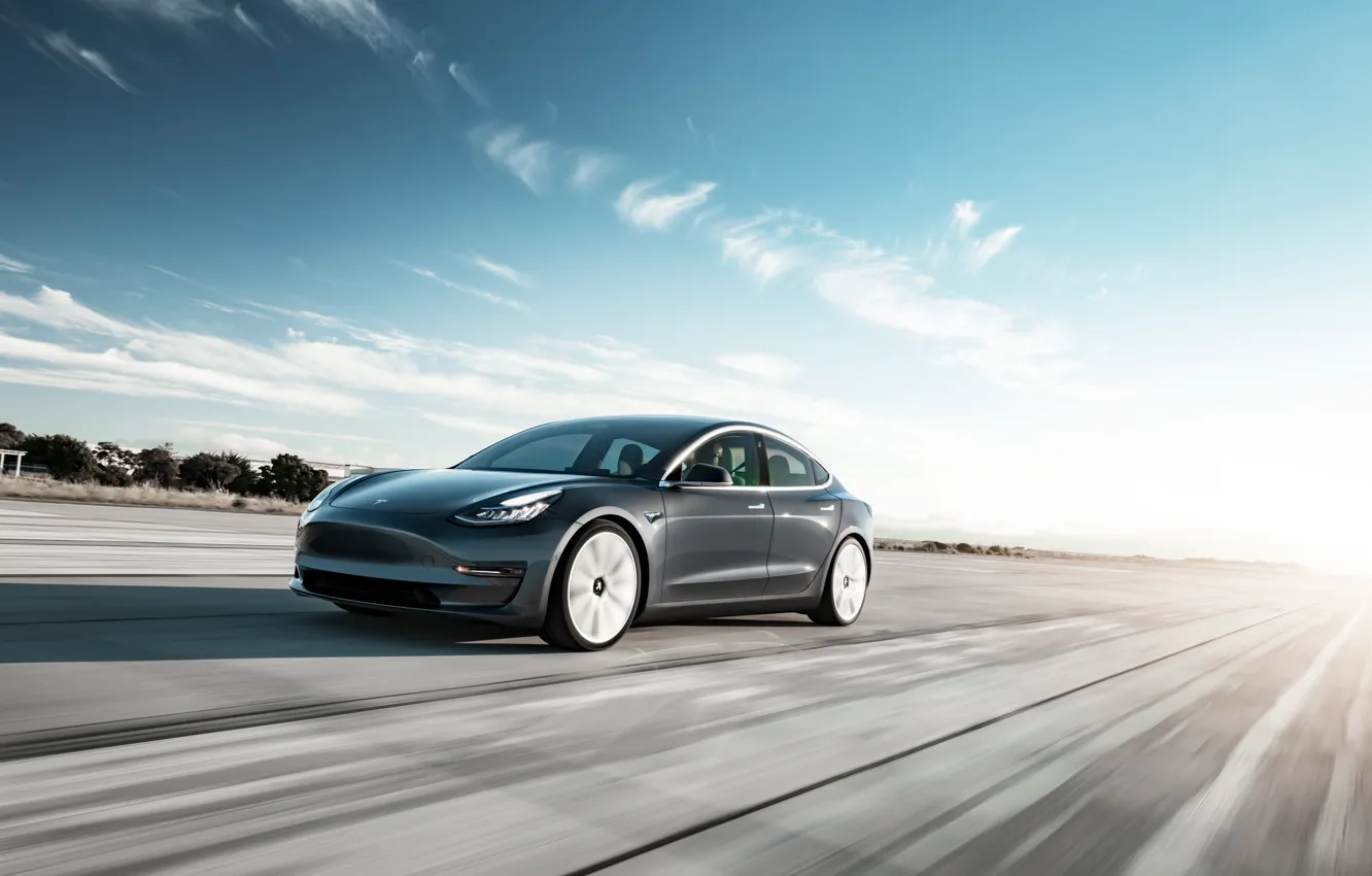 Фото обои скорость, Tesla, 2018, Model 3