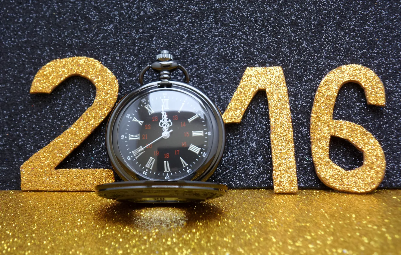 Фото обои часы, Новый Год, цифры, golden, New Year, Happy, glitter, 2016