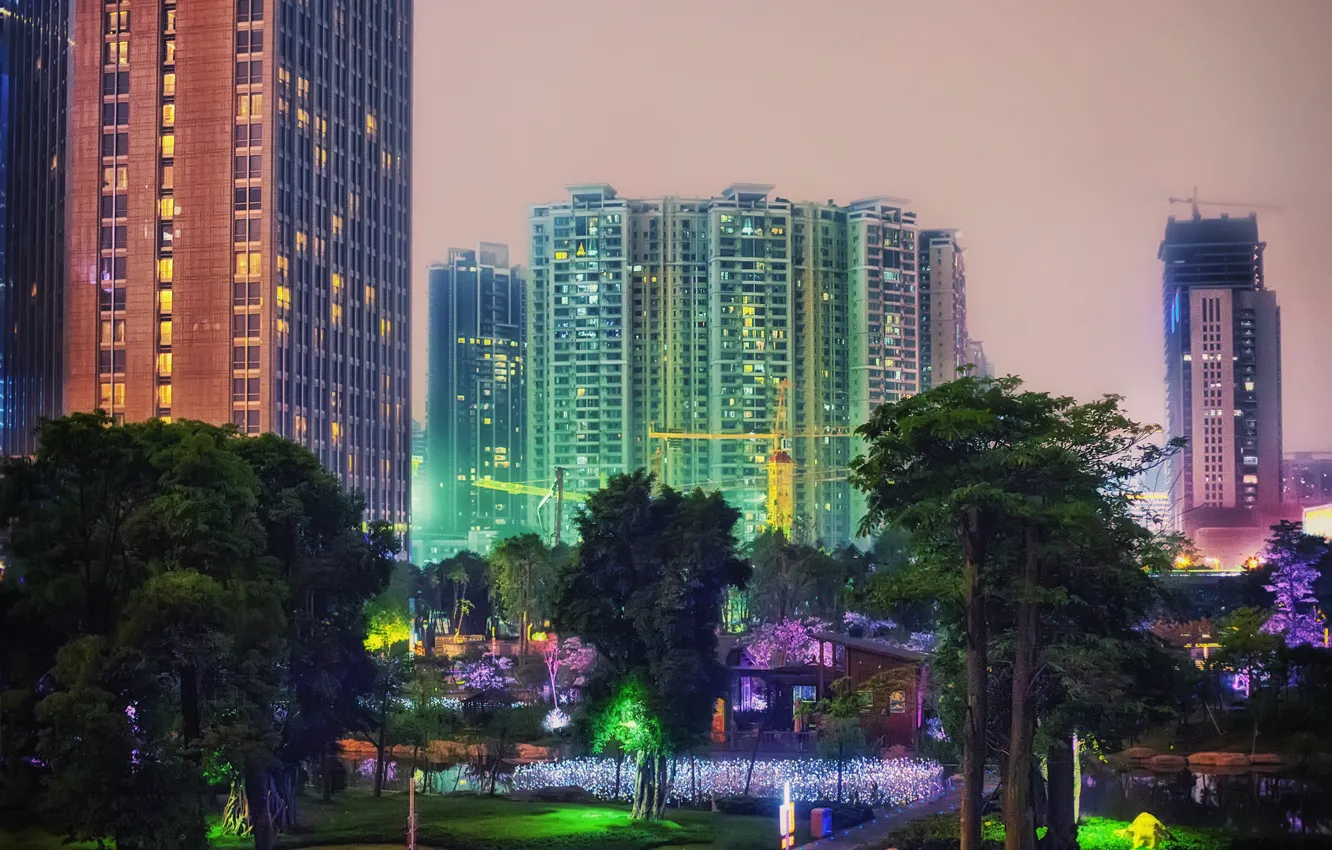 Фото обои city, город, парк, улица, China, здания, вечер, Китай