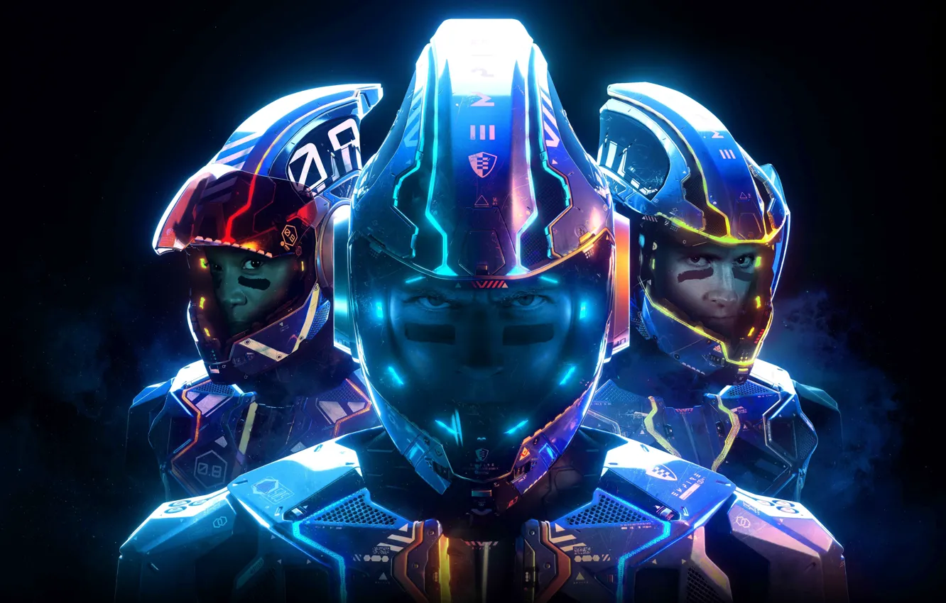 Фото обои game, suit, helmet, Laser League