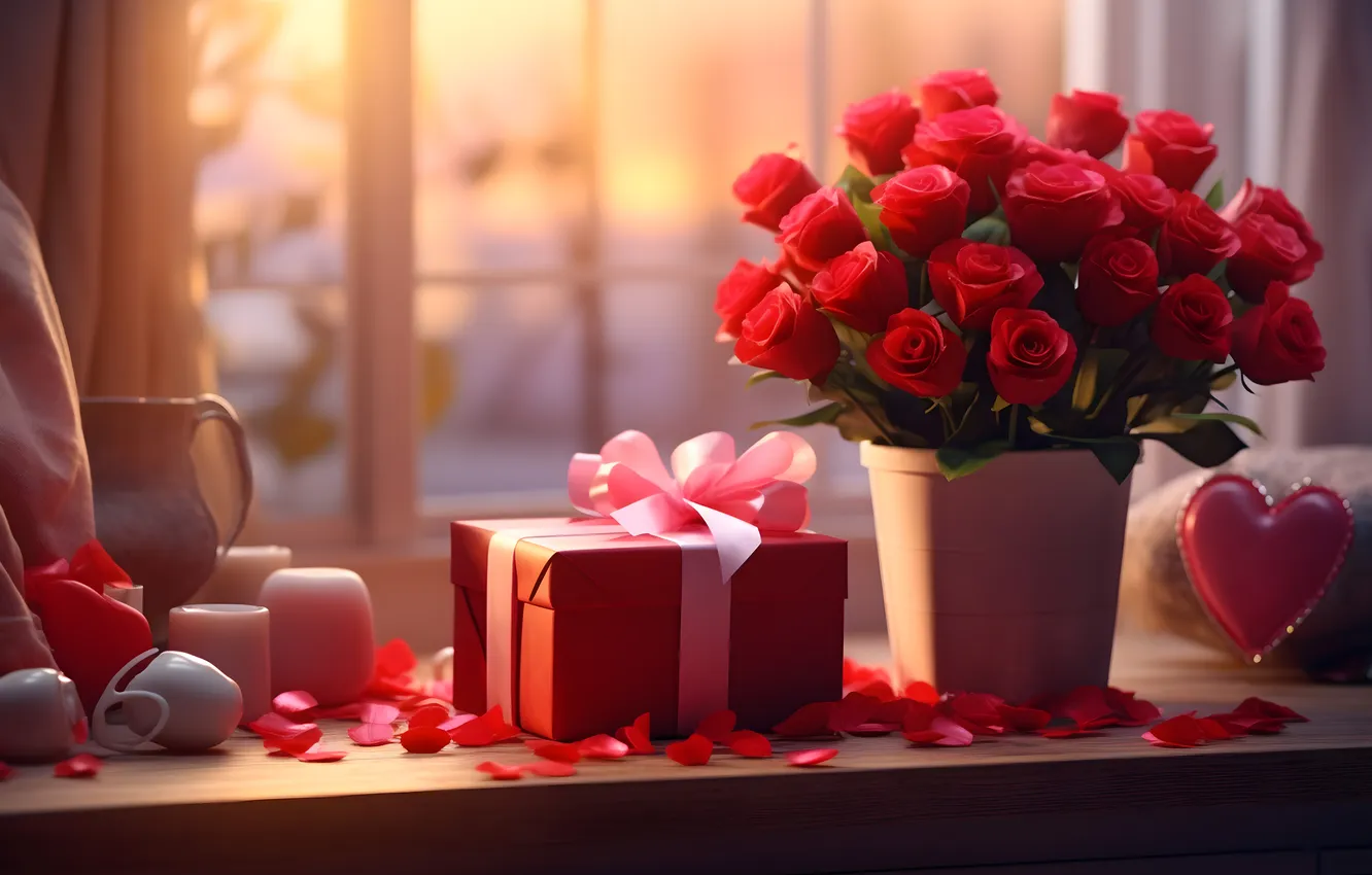 Фото обои любовь, цветы, подарок, романтика, сердце, розы, love, happy
