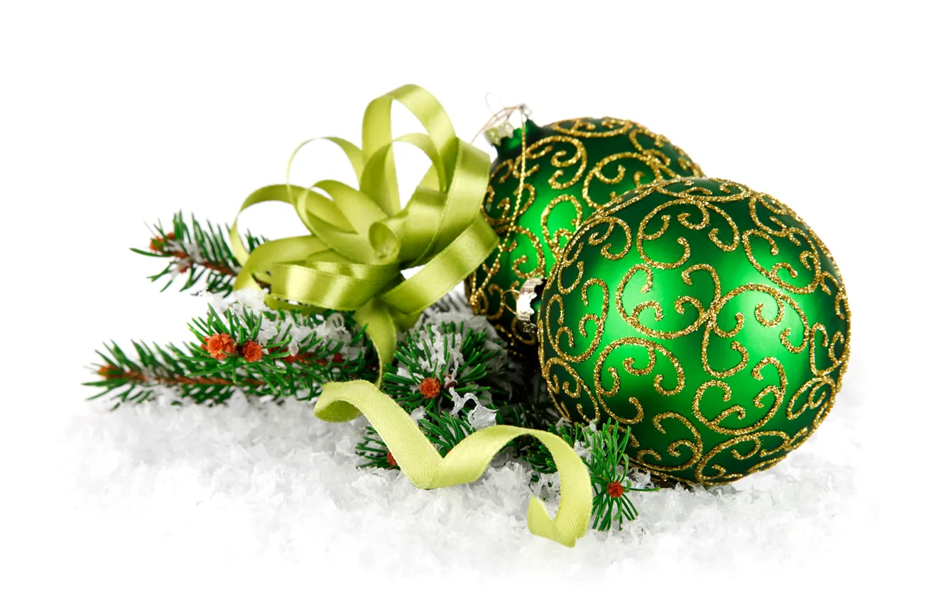 Фото обои украшения, шары, Новый Год, Christmas, balls, snow, New Year, decoration