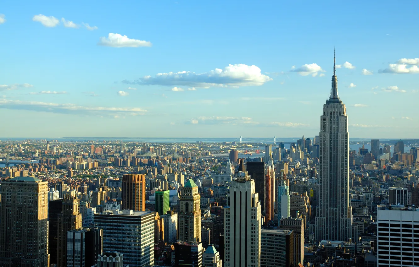 Фото обои Нью-Йорк, панорама, вид сверху