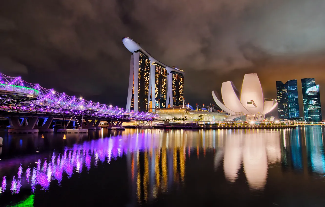 Фото обои ночь, город, Сингапур, отель