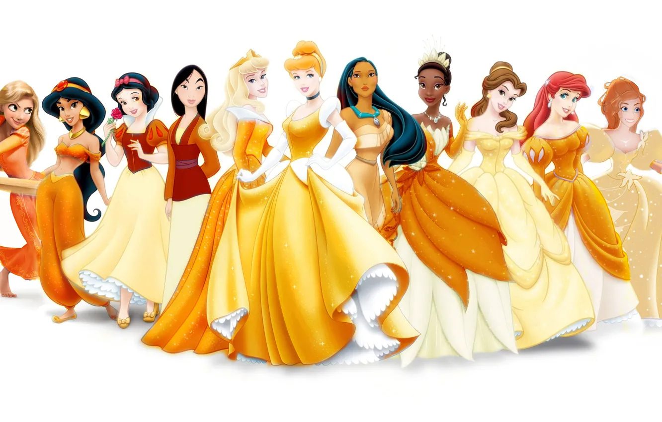 Фото обои Рапунцель, Жизель, Ариэль, дисней, принцессы, Жасмин, Мулан, Спящая красавица