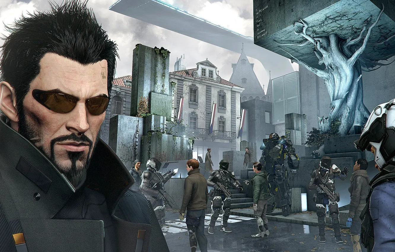 Фото обои киберпанк, Square Enix, cyberpunk, адам дженсен, adam jensen, Eidos Montreal, Deus Ex: Mankind Divided