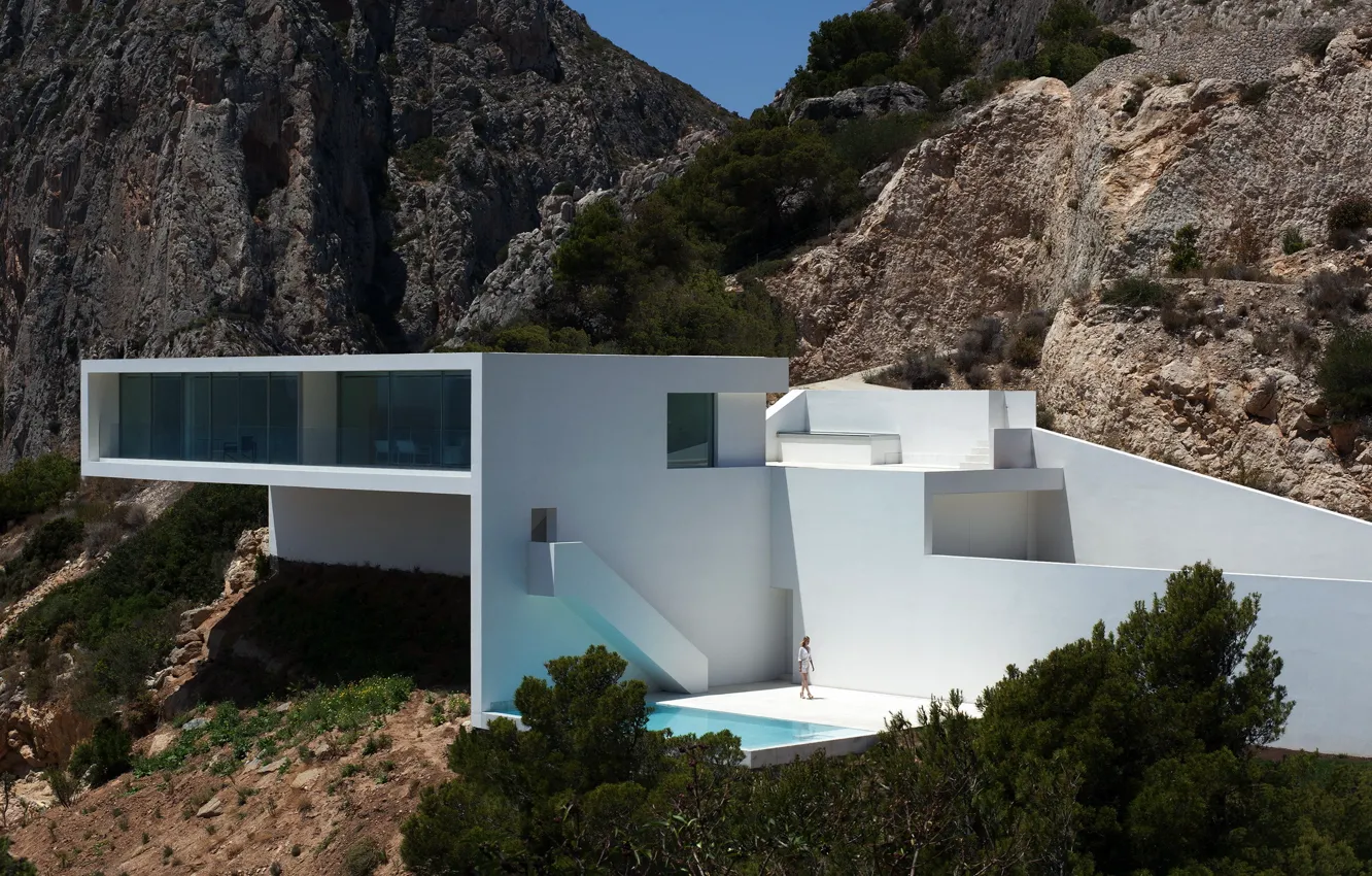 Фото обои горы, вилла, дома, архитектура